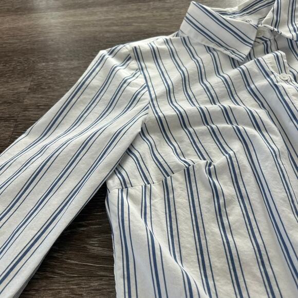 NWOT Nine West Striped Button Down Shirt Small Blue Long Sleeve Classic Work Top - Picture 5 of 12